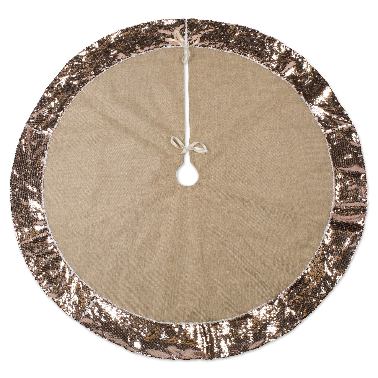 Contemporary Home Living 48" Brown Round Christmas Tree Skirt with Champagne Sequin Border